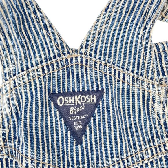 OshKosh Bgosh 18M Baby Overalls Blue & White Striped Cotton Carpenter Conductor - Picture 5 of 7